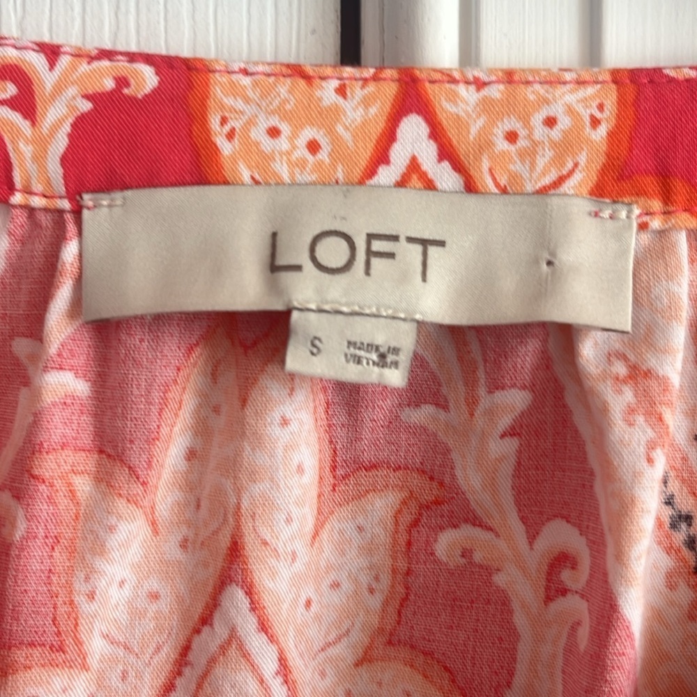 LOFT Paisley Smock Cuff V-Neck Blouse, Size Small - Picture 10 of 12
